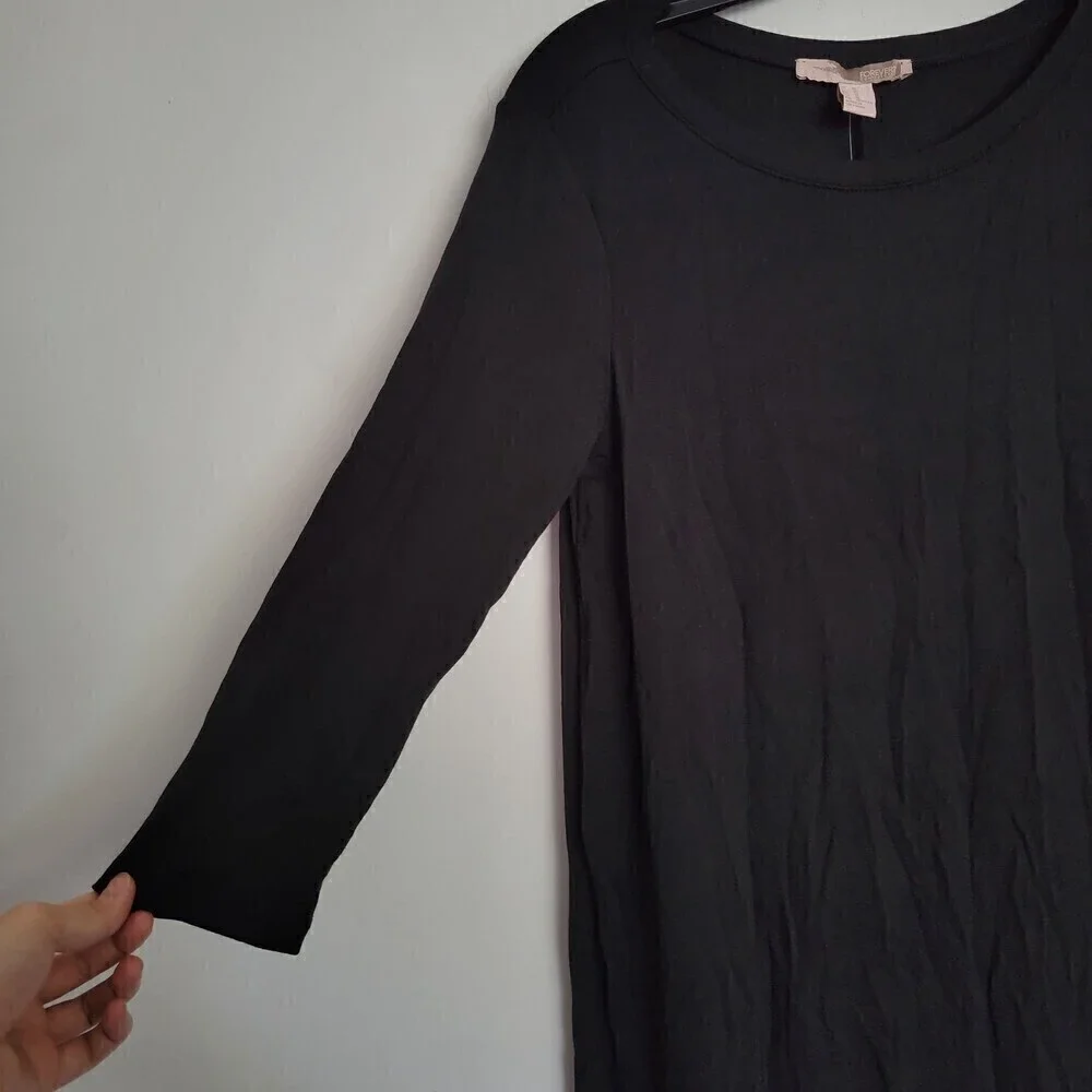 NEW Forever 21 Black 3/4 Sleeve Stretchy Classic Shift Dress Size Medium